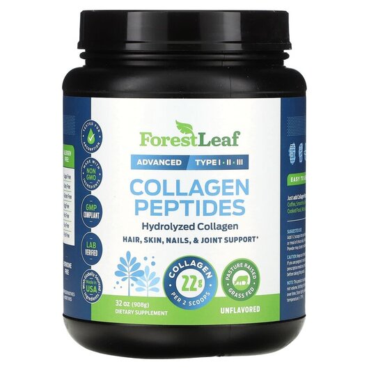Основне фото товару Collagen Peptides Unflavored Основне фото товару Forest Leaf, Collagen Peptides Unflavored, Колаген, 908 г