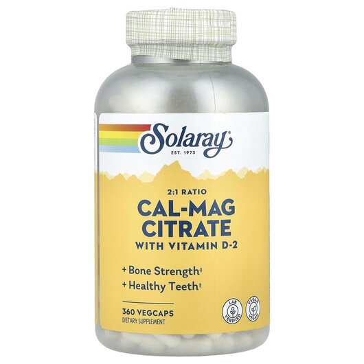 Основне фото товару Solaray, Cal-Mag Citrate 2:1, Кальцій Магній, 360 капсул