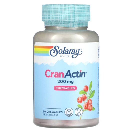 Основне фото товару CranActin Chewables 200 mg Основне фото товару Solaray, CranActin Chewables 200 mg, Журавлина, 60 таблеток