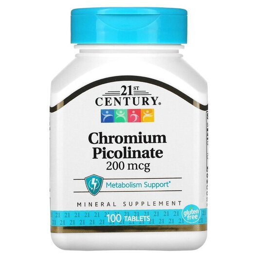 Основное фото товара 21st Century, Хром, Chromium Picolinate 200 mcg, 100 таблеток