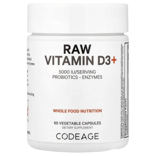 Основне фото товару Raw Vitamin D3+ 5000 IU Основне фото товару CodeAge, Raw Vitamin D3+ 5000 IU, Вітамін D3, 60 капсул