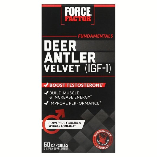 Основне фото товару Deer Antler Velvet IGF-1 Основне фото товару Force Factor, Deer Antler Velvet IGF-1, Оленячий ріг, 60 капсул