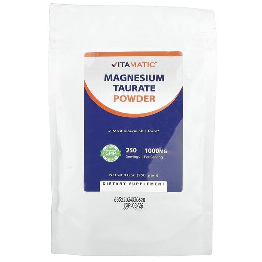 Основне фото товару Magnesium Taurate Powder Основне фото товару Vitamatic, Magnesium Taurate Powder, Магній Таурат, 250 г