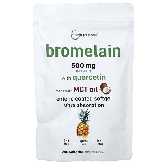 Основне фото товару Micro Ingredients, Bromelain With Quercetin, Кверцетин, 240 капсу