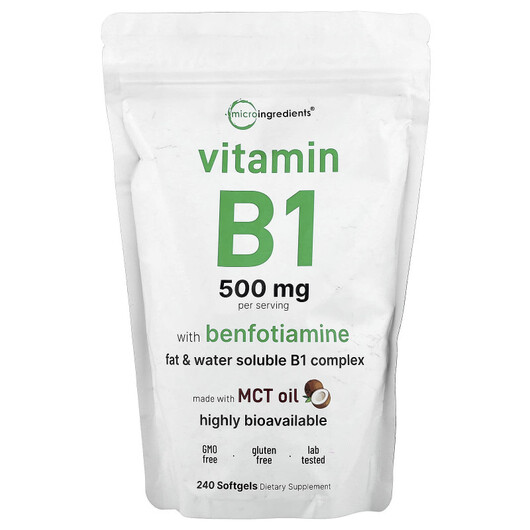 Основне фото товару Vitamin B1 With Benfotiamine, Вітамін B1 Тіамін, 240 капсул
