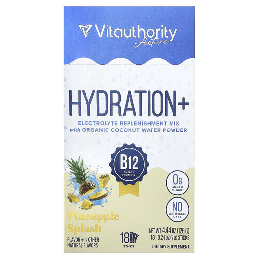 Основне фото товару Active Hydration+ Pineapple Splash Основне фото товару Vitauthority, Active Hydration+ Pineapple Splash, Електроліти, 18