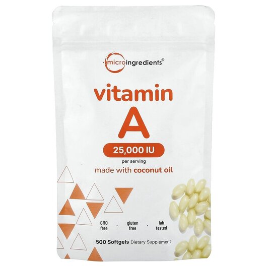 Основне фото товару Vitamin A 25000 IU Основне фото товару Micro Ingredients, Vitamin A 25000 IU, Вітамін А Ретінол, 500 кап