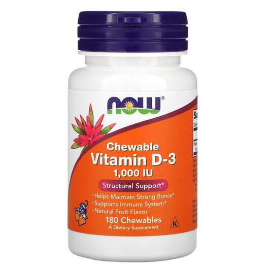 Основное фото товара Chewable Vitamin D-3 Natural Fruit Flavor 1000 IU Основное фото товара Жевательный D-3 с 1000 МЕ, Chewable Vitamin D-3, 180 таблеток