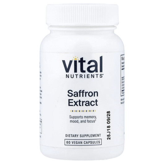 Основне фото товару Vital Nutrients, Saffron Extract, Шафран, 60 капсул