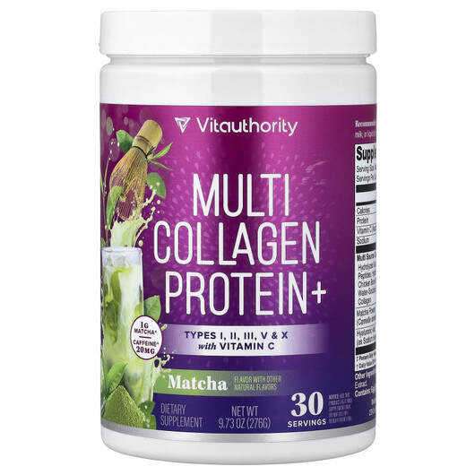 Основне фото товару Multi Collagen Protein+ Matcha Основне фото товару Vitauthority, Multi Collagen Protein+ Matcha, Колаген, 276 г