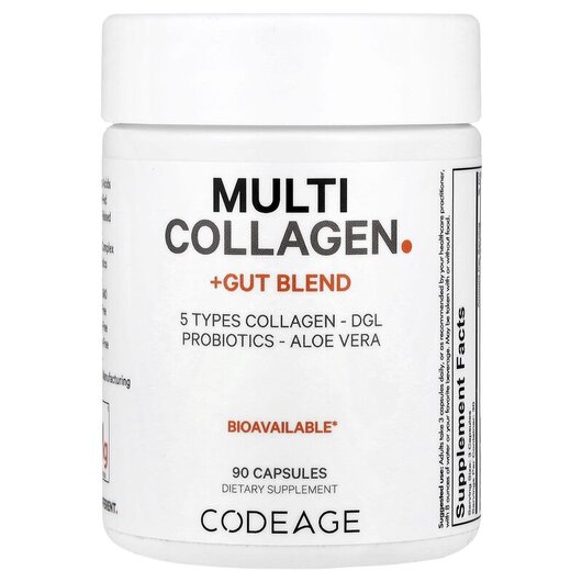 Основне фото товару CodeAge, Hydrolyzed Multi Collagen + Gut Blend, Колаген, 90 капсу