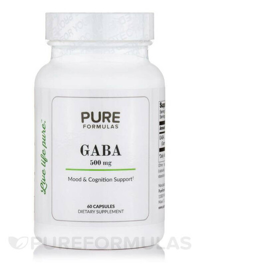 Основне фото товару PureFormulas, GABA 500 mg, ГАМК, 60 капсул