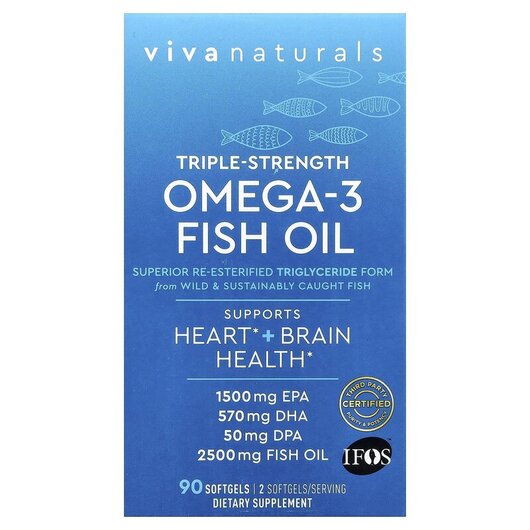 Основне фото товару Omega-3 Fish Oil Triple Strength, Риб'ячий жир, 90 капсул