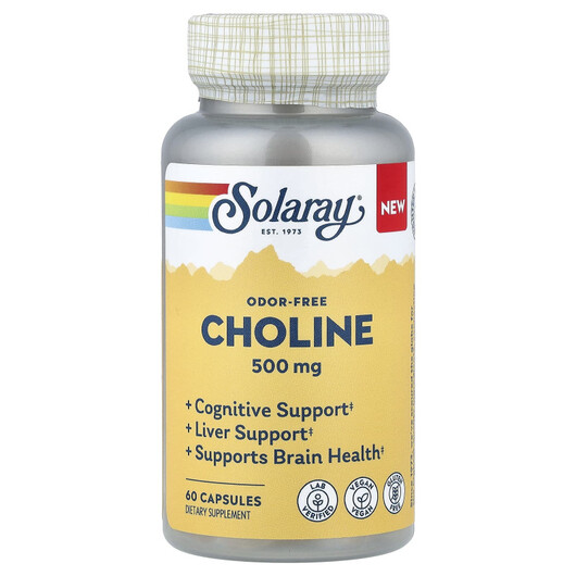 Основне фото товару Choline Odor-Free 500 mg Основне фото товару Solaray, Choline Odor-Free 500 mg, Холін, 60 капсул