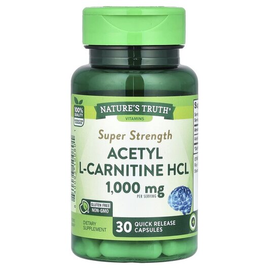 Основное фото товара Acetyl L-Carnitine HCL Super Strength 1000 mg, Ацетилкарнитин, 30