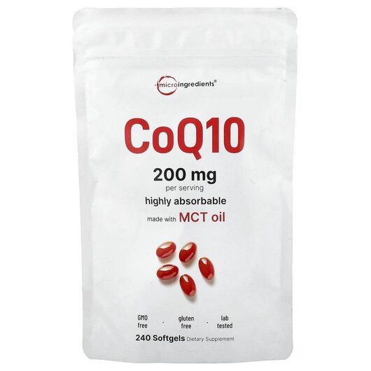 Основне фото товару CoQ10 200 mg Основне фото товару Micro Ingredients, CoQ10 200 mg, Коензим CoQ10, 240 капсул