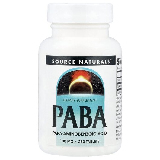 Основне фото товару Source Naturals, PABA 100 mg 250, ПАБА 100 мг PABA, 250 таблеток
