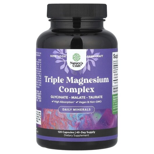 Основное фото товара Triple Magnesium Complex Основное фото товара Nature's Craft, Магний, Triple Magnesium Complex, 120 капсул