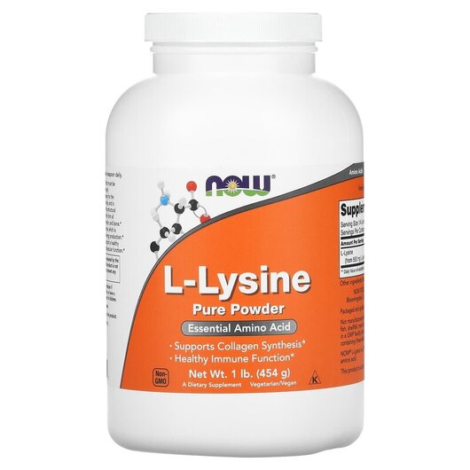 Основное фото товара L-Lysine Pure Powder Основное фото товара NOW Foods, L-Лизин в порошке, L-Lysine Powder, 454 г