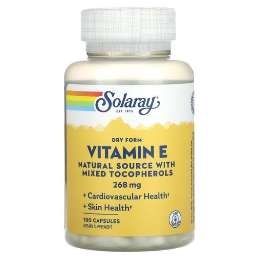 Основное фото товара Dry Form Vitamin E 268 mg Основное фото товара Solaray, Витамин E Токоферолы, Dry Form Vitamin E 268 mg, 100 кап