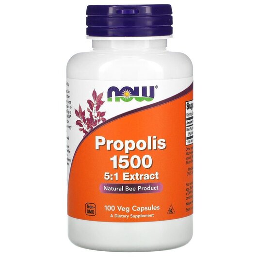 Основне фото товару NOW Foods, Propolis 1500, Прополіс 1500 300 мг, 100 капсул