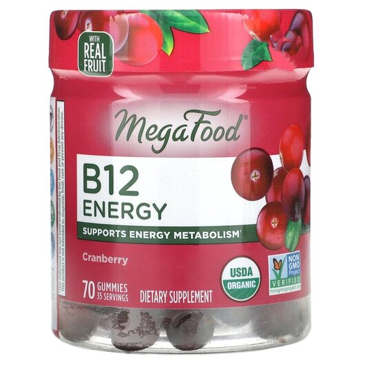 Основне фото товару MegaFood, B12 Gummies Cranberry, Вітамін B12, 70 цукерок