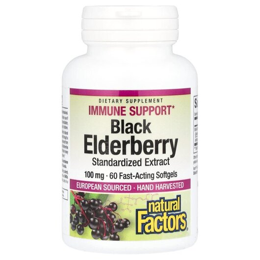 Основне фото товару Black Elderberry 100 mg Основне фото товару Black Elderberry 100 mg, Сироп з Бузини, 60 Fast-Acting Softgels