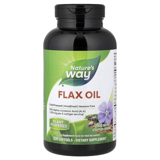 Основне фото товару EFAGold Flax Oil 1300 mg Max Strength Основне фото товару Nature's Way, Flax Oil Max Strength, Лляна олія 1300 мг, 200