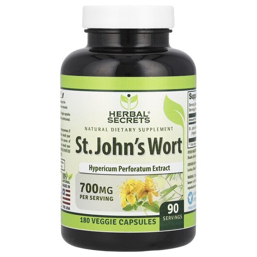 Основне фото товару Herbal Secrets, St. John's Wort 700 mg, Звіробій, 180 капсул