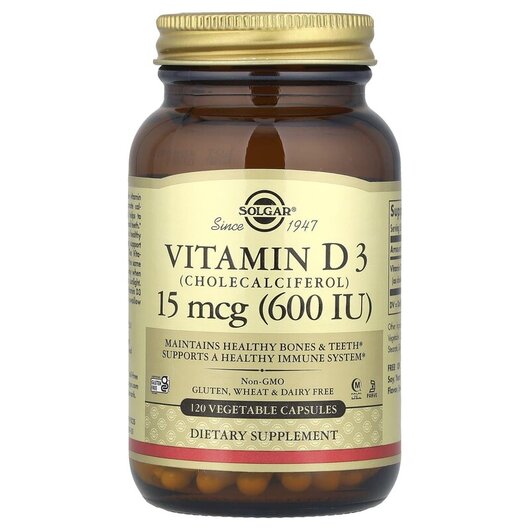 Основне фото товару Vitamin D3 Cholecalciferol 15 mcg 600 IU Основне фото товару Vitamin D3 Cholecalciferol, Вітамін D3 15 мкг 600 МО, 120 капсул