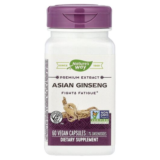 Основне фото товару Nature's Way, Asian Ginseng, Женьшень, 60 капсул
