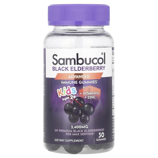 Основне фото товару Sambucol, Black Elderberry Kids Gummies, Бузина, 30 цукерок