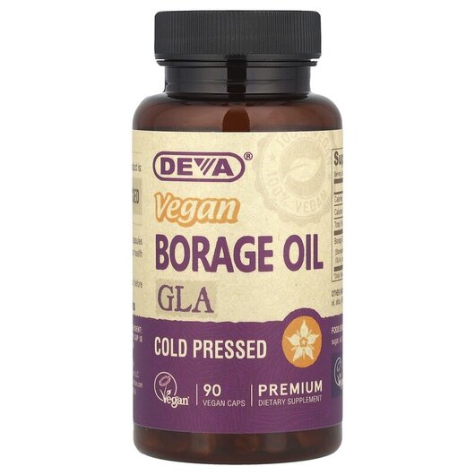 Основное фото товара Premium Vegan Borage Oil GLA Основное фото товара Deva, Гамма-линоленовая кислота, Vegan Borage Oil, 90 капсул