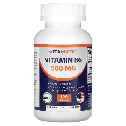 Основне фото товару Vitamatic, Vitamin B6 500 mg, Вітамін B6 Піридоксин, 120 таблеток