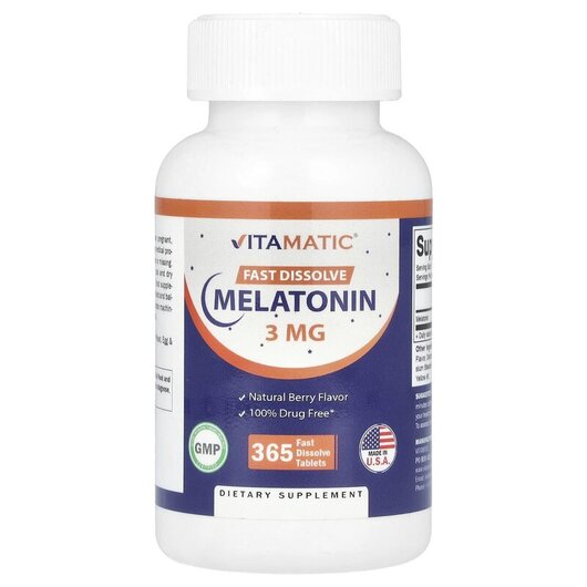 Основне фото товару Vitamatic, Melatonin Natural Berry 3 mg, Мелатонін, 365 таблеток