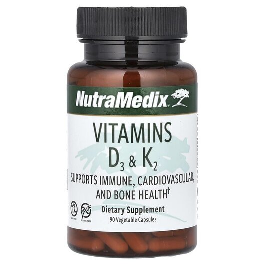 Основное фото товара Vitamins D3 & K2 Основное фото товара NutraMedix, Витамины D3 + K2, Vitamins D3 & K2, 90 капсул