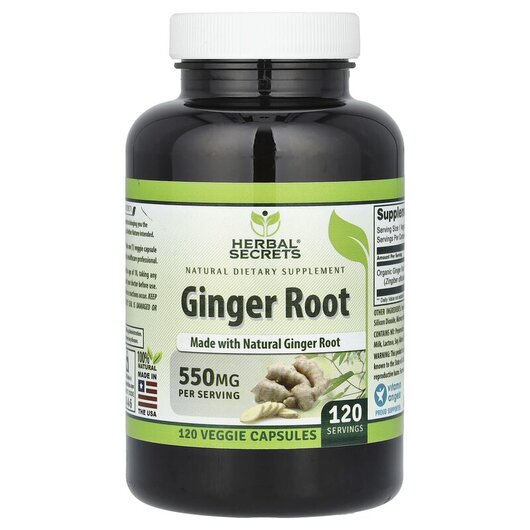 Основне фото товару Herbal Secrets, Ginger Root 550 mg, Корінь Імбиру, 120 капсул