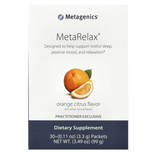 Основне фото товару Metagenics, MetaRelax Orange Citrus, Підтримка сну, 30 пакетів