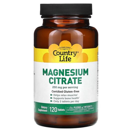 Основное фото товара Magnesium Citrate 250 mg Основное фото товара Country Life, Магний Цитрат, Magnesium Citrate 250 mg, 120 таблет