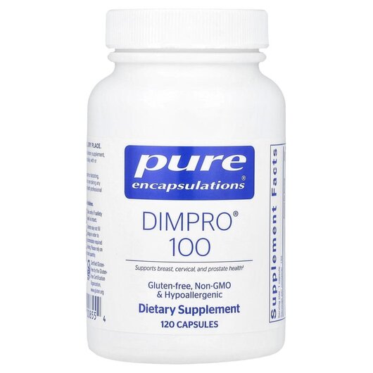 Основне фото товару DIM-PRO 100 Основне фото товару Pure Encapsulations, DIM-PRO 100, Дііндолілметан, 120 капсул