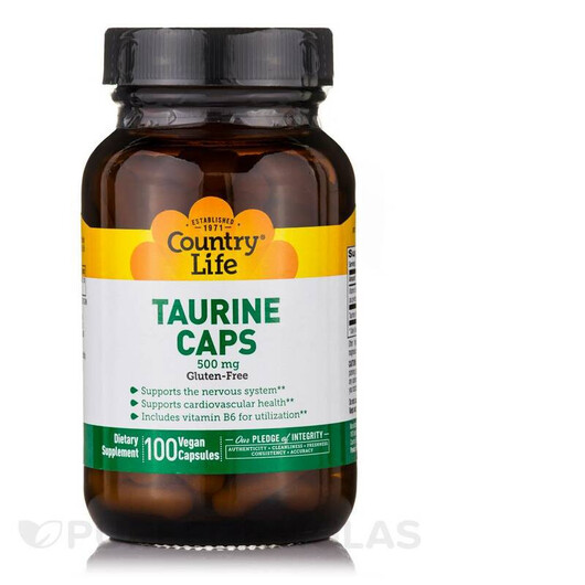 Основне фото товару Taurine 500 mg with B6 Основне фото товару Country Life, Taurine 500 mg with B6, L-Таурин, 100 капсул