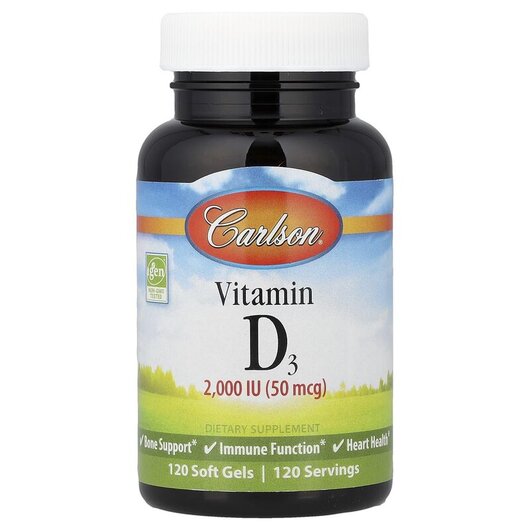 Основне фото товару Carlson, Vitamin D3 2000 IU, Вітамін D3, 120 капсул