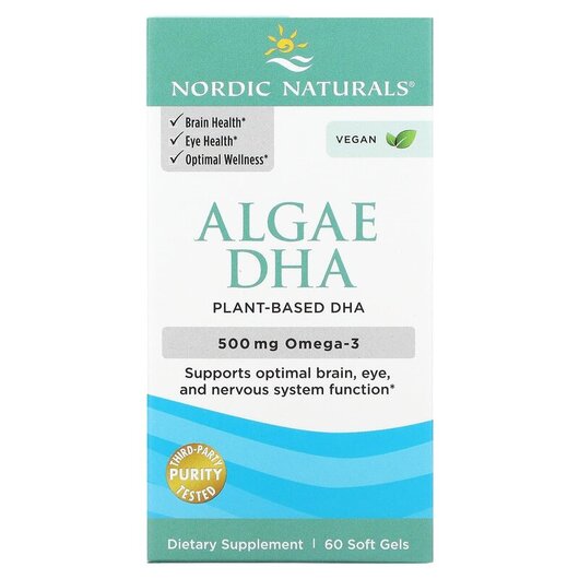 Основне фото товару Algae DHA 500 mg Основне фото товару Nordic Naturals, Algae DHA, ДГК, 60 капсул