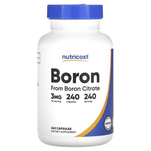 Основне фото товару Boron 3 mg Основне фото товару Nutricost, Boron 3 mg, Бор, 240 капсул