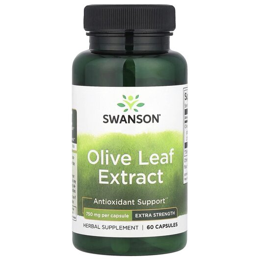 Основное фото товара Olive Leaf Extract Extra Strength 750 mg Основное фото товара Swanson, Экстракт оливковых листьев, Olive Leaf Extract, 60 капсу