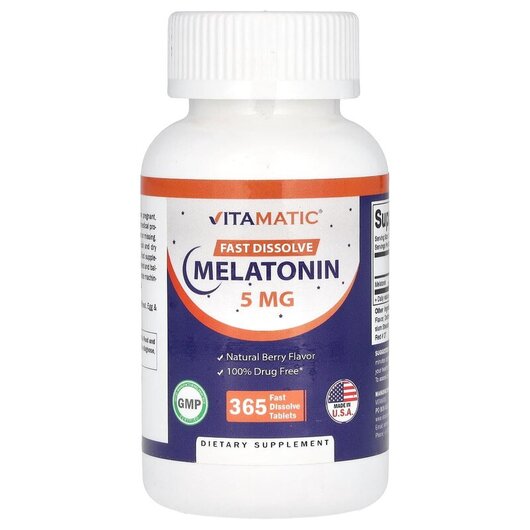 Основное фото товара Vitamatic, Мелатонин, Melatonin Natural Berry 5 mg, 365 таблеток