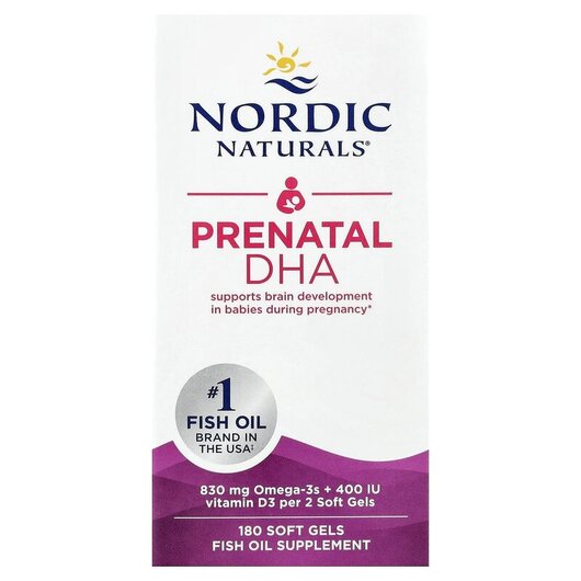 Основне фото товару Prenatal DHA Unflavored Formula 500 mg Основне фото товару Nordic Naturals, Prenatal DHA, Пренатальна ДГК 500 мг, 180 капсул