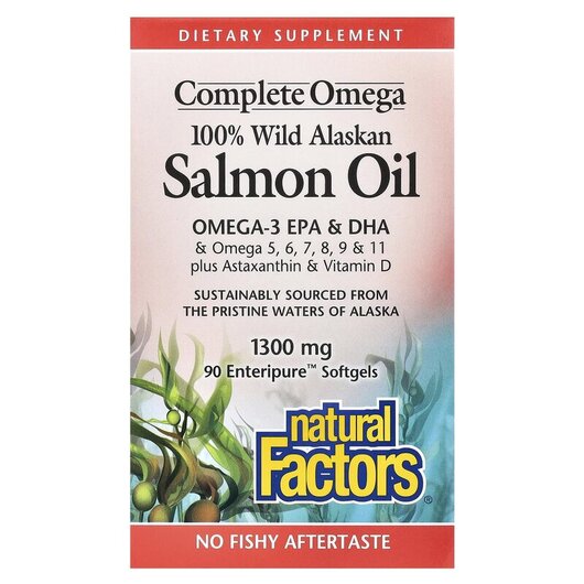 Основное фото товара Natural Factors, Масло дикого лосося, Salmon Oil, 90 капсул