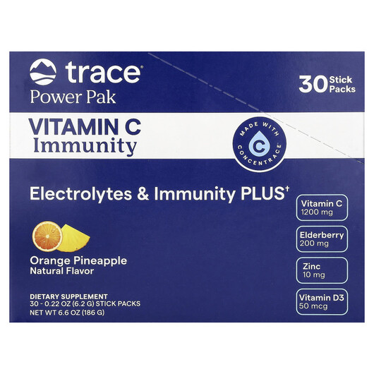 Основне фото товару Trace, Power Pak Vitamin C Immunity Orange Pineapple, Вітамін C, 