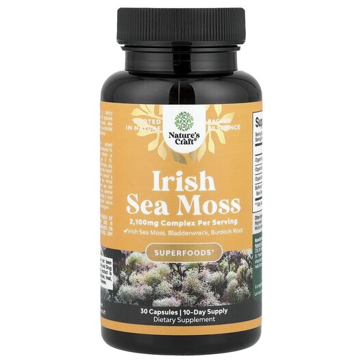 Основне фото товару Irish Sea Moss 2100 mg Основне фото товару Irish Sea Moss 2100 mg, Ірландський морський мох, 30 капсул